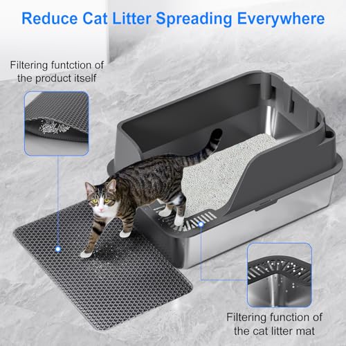 Non-Stick Stainless Steel Litter Box, XL Side Open Splash-Proof&Leak-Proof - view 6