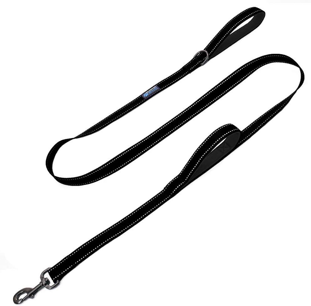 Double Handle Traffic Dog Leash - Reflective, Donates to Dog Rescue (Black, 6 FT)