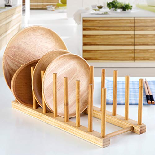 4 Pack Bamboo Dish Drying Rack, Plate Rack Stand Pot Lid Holder, Dish Organizer Racks for Plates, Cups, Bowls, Cutting Board, Drying Rack Stand Drainer, Kitchen Cabinet Organizer - view 6