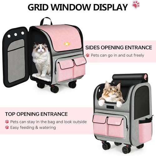 Foldable Rolling Pet Carrier with Wheels Pink(Not for Airline) - view 5