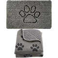 Bath Rug Shag and Pet Blanket, Chenille Doormat in 30x20 Inch Quick Dry Soft Microfiber in Paw Gray, Throw Blankets in 30x70 Inch Washable in Gray Black Paw, 2 Item Bundle