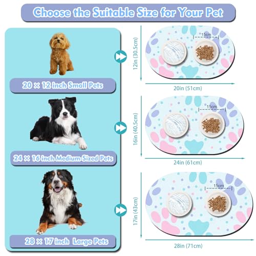 Dog Food Mat 20''x12'', Small Pet Feeding Mat, Non-Slip Rubber Pet Food Mat, Absorbent Cat Dog Water Bowl Mat for Messy Drinkers, Dogs Bowl Placemat for Food and Water, Light Blue Paw - view 4