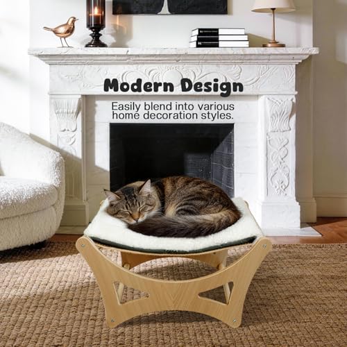 Cat Hammock Bed, Wooden Elevated Cat Beds with Natural Sisal Scratching Mat, Cats Scratcher Bed with Removable Soft Cushion, Cats Scratching Beds with Wood Frames, 22" L x 17.7" W - view 6