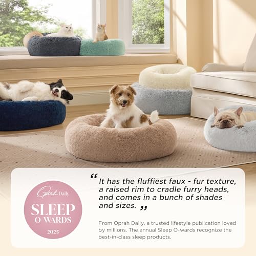 Calming Dog Bed Medium Size Dog Donut Washable Pet Bed,30ins Camel - view 3