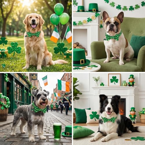 St Patricks Day Dog Collar with Bow, Detachable Shamrock Bowtie, Metal Buckle, Adjustable Green Shamrock Collars for Medium Dogs Boy Girl (Medium) - view 2