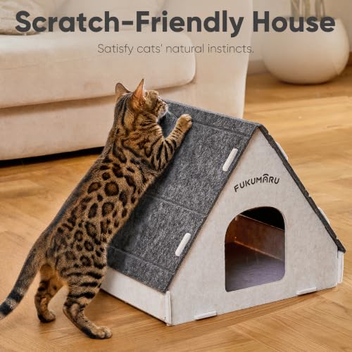 Cat House Cave Bed for Indoor Cats, Large Warm Felt Cat Hideaway - view 4