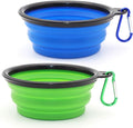 Dog bowl pet collapsible bowls, 2 pack for cats dogs, portable pet feeding watering dish for walking parking traveling with 2 carabiners (small, blue+green)