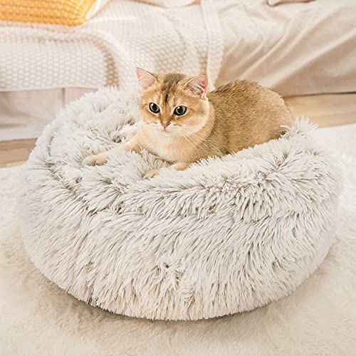 LIEMUAO Cat Beds for Indoor Cats Round Donut Cave Hooded Pet Bed Soft Cat Sleeping Enclosed House Machine Washable Pet Igloo Tent for Small Dogs, Puppy, Rabbit (L(19.7"x19.7"x3.1"), Grey) - view 6