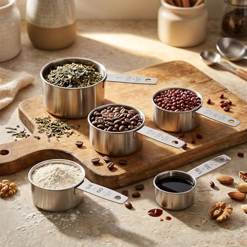 6Pcs Stainless Steel Measuring Cup, 1/8 Cup - 30ml Metal Measuring Cup, Comfortable Hand Feeling Measuring Scoops for Coffee Cooking Baking Kitchen - view 7