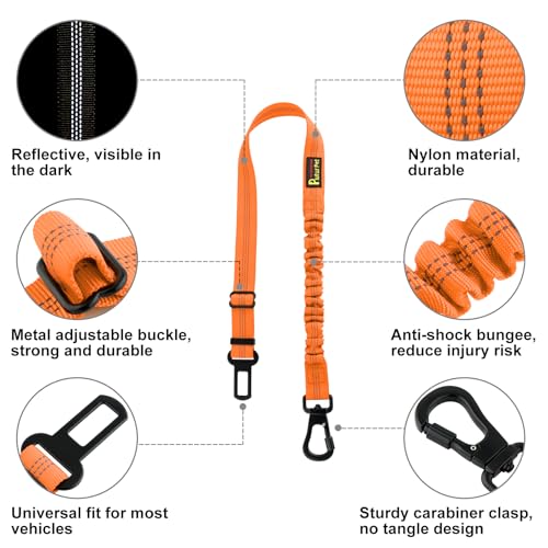 Dog Seat Belt for Car, Adjustable Harness with Elastic Bungee - view 2