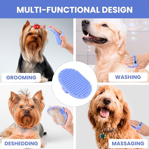 (Short Pins) Pet Rubber Bath Brush and Dog Shampoo (Bundle) - for Shower Scrubbing & Soothing Massage and Dog Shampoo, Conditioner & Detangler - Made in The USA - view 2