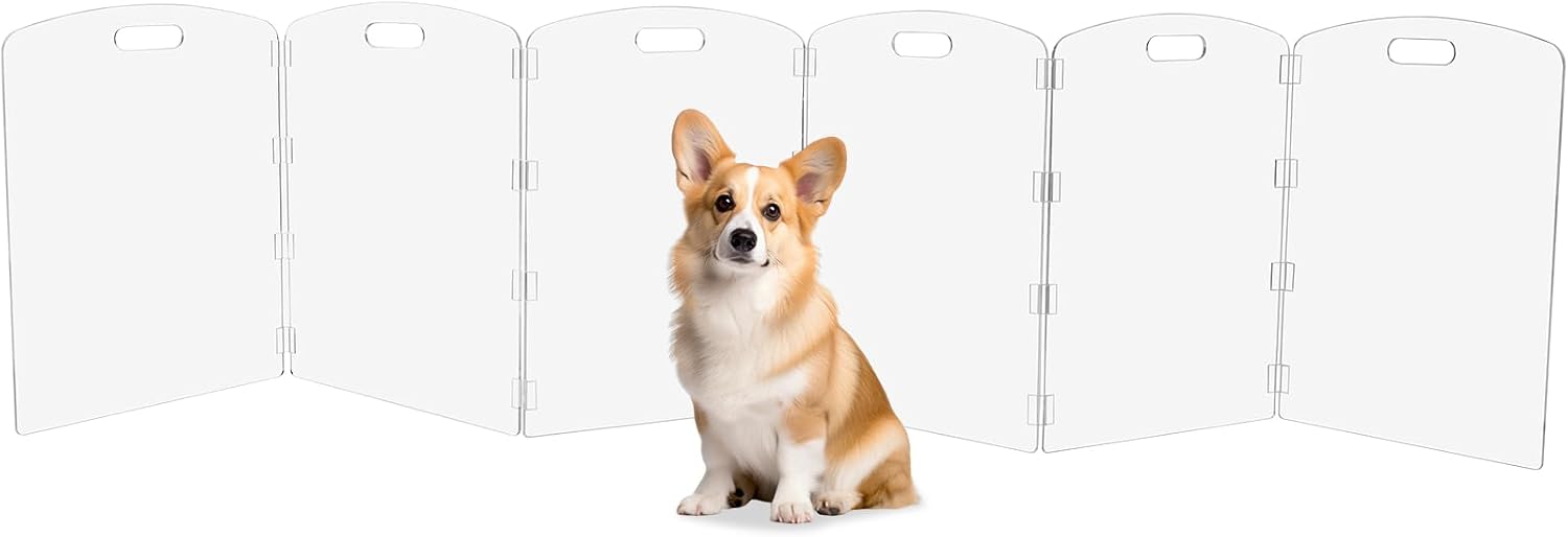 Modern Frame Clear Acrylic Freestanding Dog Gate - 32" Tall Folding 3-Panel Pet Barrier for Doorways, Stairs & Large Openings, Indoor Fence for Small to Large Dogs & Cats - view 8