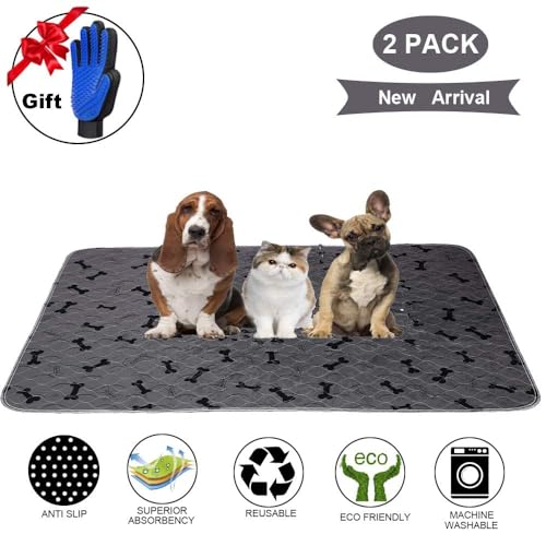 Washable Dog Pee Pads with Free Grooming Gloves,Non Slip Dog Mats with Great Urine Absorption,Reusable Puppy Pee Pads for Whelping,Potty,Training,Playpen - view 3