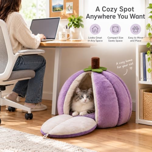 Mangosteen Cat Cave Bed, Convertible Hooded Pet Nest for Large Cats, Indoor - view 3