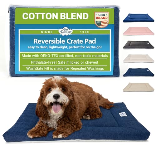Dog Crate Pad - Washable Kennel Mat, Crate Pads for Dog Cages, Non-Toxic, Flat Indoor Cat Bed, Fits iCrate 18, 24, 30, 36, 42, 48 Inches (Denim, Small, 24")