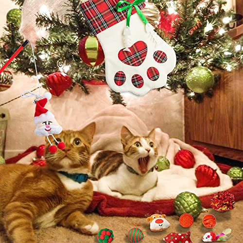 11Pcs Christmas Cat Stocking Toys Interactive Cat Toys Pack Including Feather Teaser Wand Catnip Mouse Crinkle Bells Ball Spring Toys for Indoor Cats, Christmas Hanging Stocking for Pet Cats - view 6