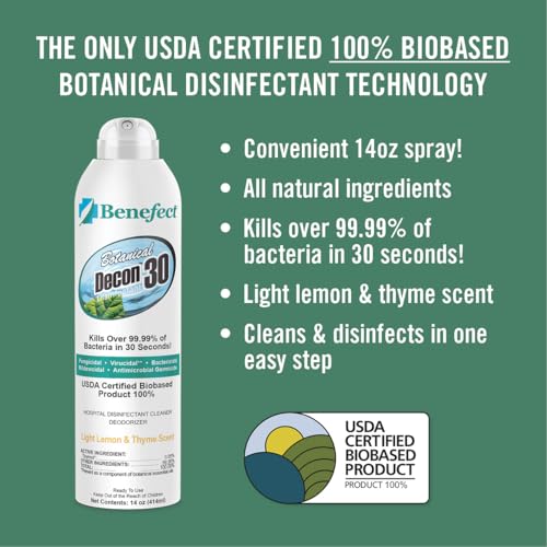 Botanical Decon 30 Disinfectant Cleaner, 14 oz. Ready-To-Use Spray, Hospital Grade Disinfectant, Kills Over 99.99% of Germs, Safe for Food-Contact Surfaces (Light Lemon & Thyme Scent) - view 2