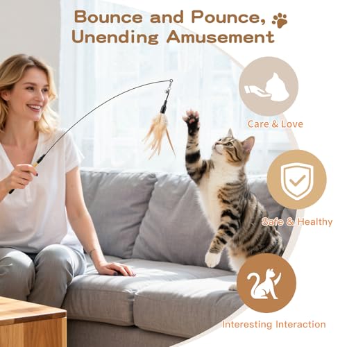 Cat Feather Wand Interactive Toy, 2 Feathers + 1 Wand with Bell - view 5