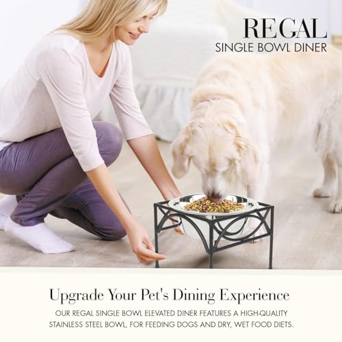 Regal Single Bowl Raised Feeder - Elevated Feeding Station - Metal, Wrought Iron Dog Bowl, Best Single Diner, Pet Bowl for Small, Medium, Large and XL Dogs - (Medium - 7" Tall) - view 2