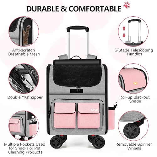 Foldable Rolling Pet Carrier with Wheels Pink(Not for Airline) - view 6