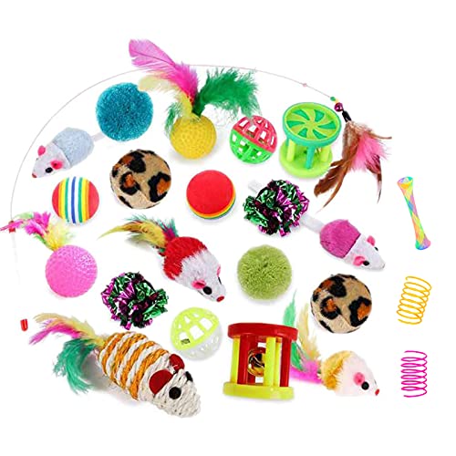 32Pcs Cat Toys Kitten Interactive Pet Toys Assortments, Foldable Rainbow Tunnel, Teaser Wand Fluffy Mouse Crinkle Balls Bell Play for Puppy Kitty (3 way) - view 5