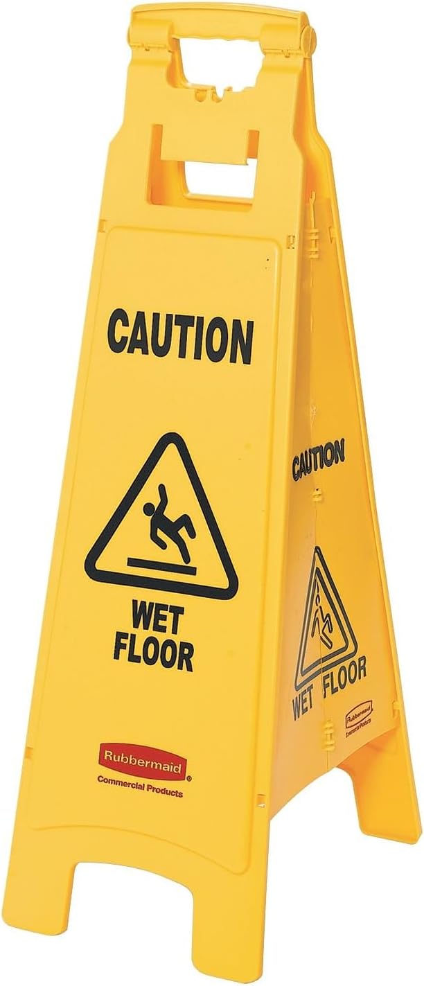 Multilingual "Caution Wet Floor" Sign, 38-Inch, Yellow, 4-Sided, Folds Flat for Easy Storage, Floor Warning Sign for Public Spaces - view 2
