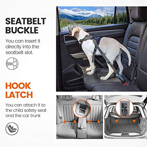 Dog Seatbelt, Updated Adjustable Harness Reflective Bungee Dog Car Seat Belt with Aviation Aluminum Alloy Rotatable Carabiner, Hook & Buckle - view 6