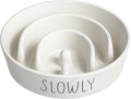 Slow feeder dog bowl - 1.5 cups ceramic puzzle feeder for small & medium breeds, maze design bowl for puppy & fast eaters, white pet dish to control eating speed