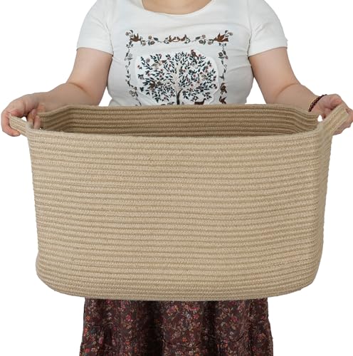 Large Rectangle Woven Jute Rope Storage Basket 22"x17"x12"