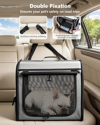 Dog Car Carrier Light Weight 24×17.7×20.5in, Foldable Dog Carrier, Gray - view 3