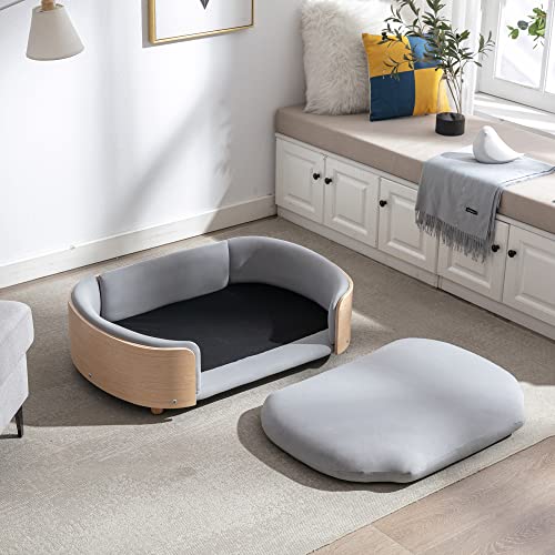 Elevated Dog Bed Pet Sofa with Solid Wood Legs and Bent Soft Backrest, Pet Cat Stool Bed with Velvet Cushion,for Large and Medium Size Dogs Kitten, Large Size - view 5