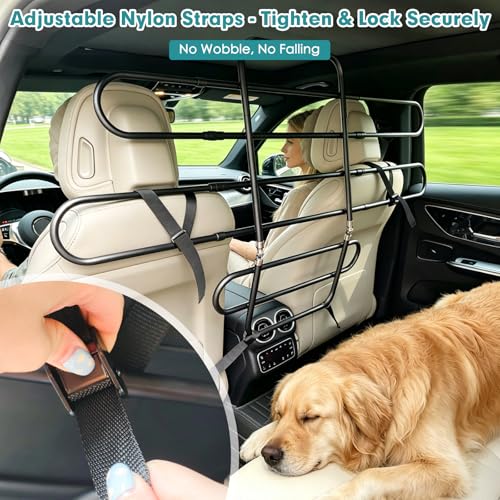 Dog Car Barrier for SUV, Adjustable 40.5"-58.3" Dog Car Divider for Cargo Area and Backseat, Moves with Seats, Metal Pet Barrier for SUVs, Trucks, Sedans,with Tightening Nylon Straps, Black - view 3