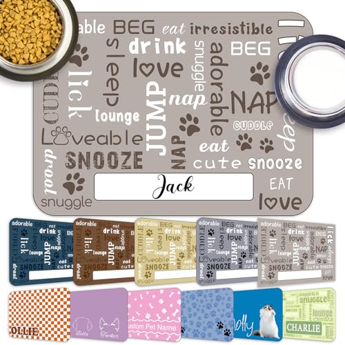 Personalized Pet Food Mat Custom Dog Cat Feeding Wateproof Mats Customized Non Slip Water Bowl Placemats for Floor-Name
