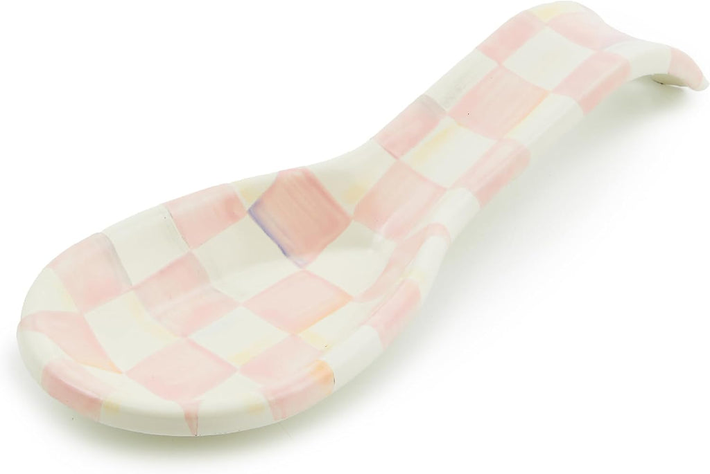 Enamel Spoon Rest, Gray-and-White Sterling Check | Hand-painted design, made from enameled steel, utensil rest and spoon holder for stovetop and kitchen counter use, 8.5" L - view 5