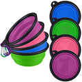 4 Pack Collapsible Dog Bowl Portable Foldable Travel Pets Bowls Cats Water Feeding Food Bowls Silicone Expandable Cup Dish Puppies for Walking Camping Outdoors with Carabiner Clip