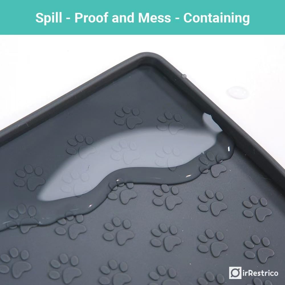 Pet Food Mat for Dogs and Cats 16"x24", Non-Slip Waterproof Silicone Feeding Mat for Food and Water Bowls, Easy-to-Clean(Grey) - view 4