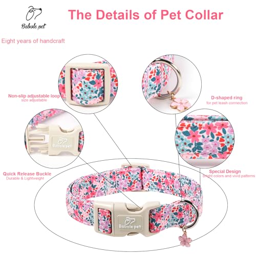 Floral Dog Collar, Cute Girl Dog Collars - Pastel Wildflowers Pattern Spring Summer Puppy Collar, Adjustable Female Dog Collars for Small Medium Large Dogs S - view 3