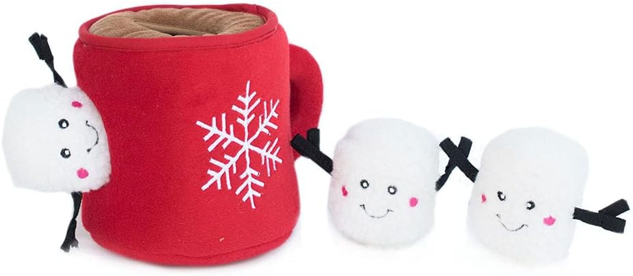 Burrow Interactive Dog & Puppy Toys for Boredom - Hot Cocoa | Stimulating Pet Products to Keep Them Busy, Hide & Seek Plush Puzzle, Enrichment Squeaky Toy for Small & Medium Dogs