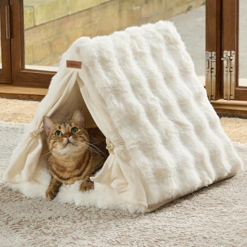 Cat Cave Bed, Sturdy Frame Washable Cat Tent Bed with Curtain