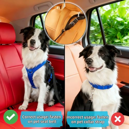 2-in-1 Car Seat Belt for Dogs, Headrest Dog Safety Harness & Leash - Adjustable Nylon Vehicle Pet Restraint, Tangle-Free Travel Solution for Small to Medium Dogs, 2-Pack - view 6