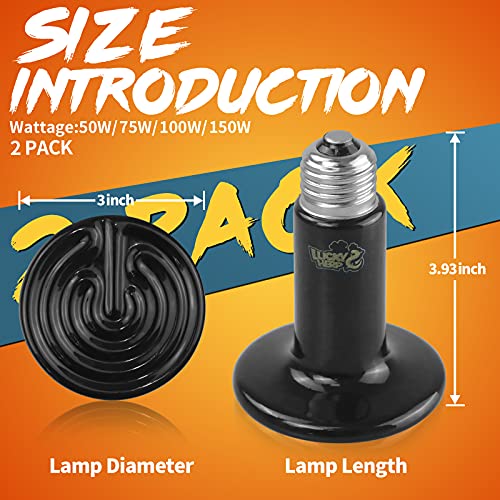 75W Ceramic Heat Emitter, Reptile Heat Bulbs, Ceramic Heat Lamp for Reptiles, Amphibian, Chicken, Dog, Cat (2-Pack) - view 2