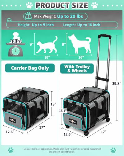 Pet Carrier with Wheels, Durable Airline Approved Cat Crate, Foldable Rolling Dog Carrier, Rolling Bag for Cat &Dog, Use for Travel, Outdoor, Vet Visits, Camping, Indoor. - view 2