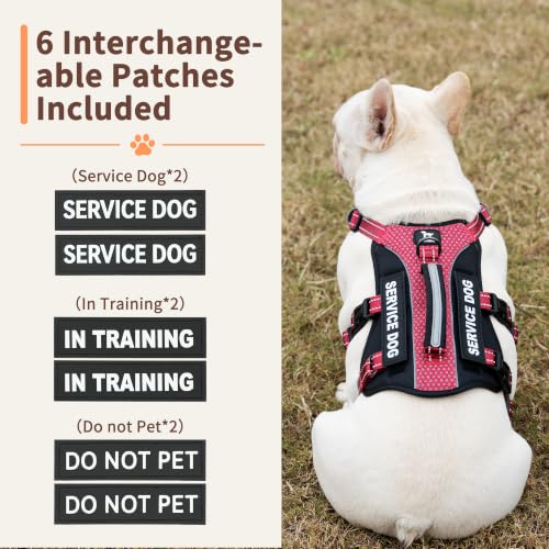 Escape Proof Dog Harness, Service Dog Vest Harness with 6 Patches, No-Pull, Reflective Harness with Handle, Adjustable for Small to Large Dogs, for Training and Hiking (Red, S) - view 3