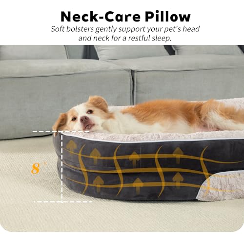 Orthopedic Dog Bed Couch for XLarge Plus Sized Pets with Egg Foam Support, Four-Sided Bolster Cushions, Soft Tear-Resistant Fabric, and Removable Machine Washable Plush Cover, 48'', Off-White - view 2