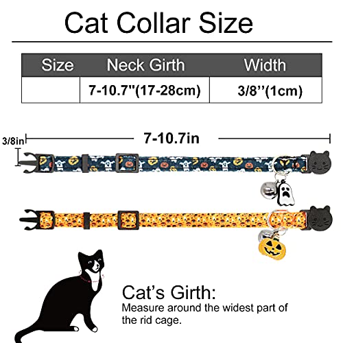 Halloween Cat Collar,2 Pack Collar with Bells, Orange+Black - view 3