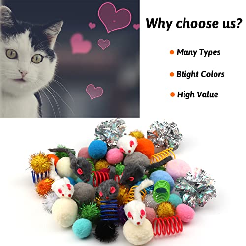 60 Pack Cat Toys - Assorted Kitten, Mouse, Crinkle & Pom Pom Balls - view 3