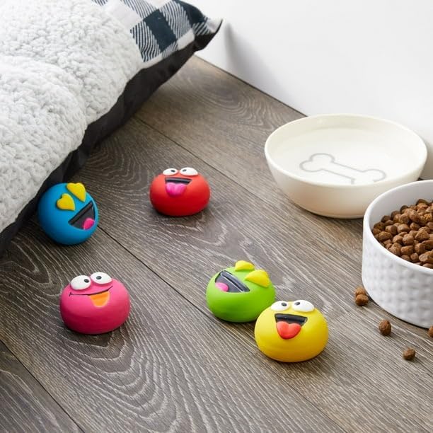 5pk Emoticon Latex Dog Toy, Provides A Comforting Squeak That Dogs Will Enjoy, Made of Natural Latex, It Squeaks When Squeezed! - view 5