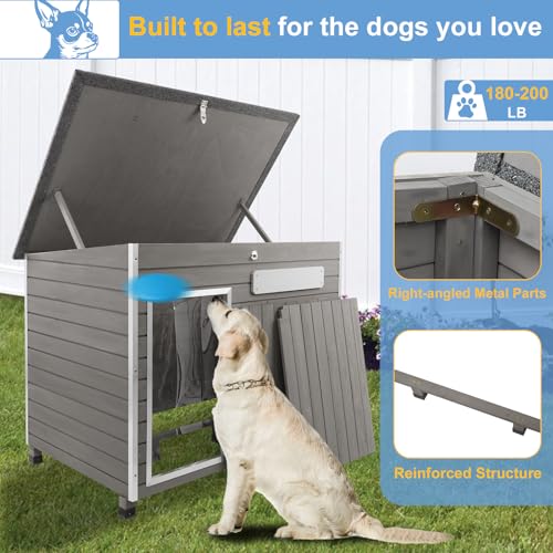 0.47" Thick Fir Wood Large Dog House Outdoor, Weatherproof Igloo House for Small to Large Dogs with Removable Floor & Raised Feet, Easy Assembly Pet Shelter for Outside Use - view 5