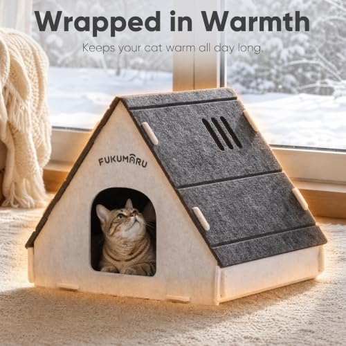 Cat House Cave Bed for Indoor Cats, Large Warm Felt Cat Hideaway - view 2