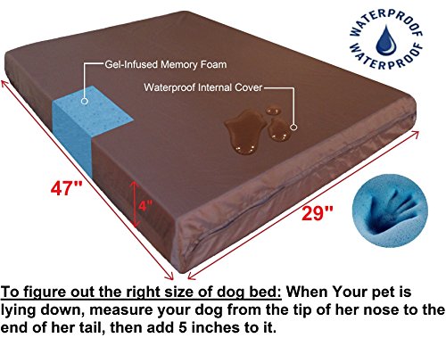 Orthopedic Pet Bed with Memory Foam for Dogs, Waterproof Liner with Durable Nylon and Bonus Miscrosuede External Covers (Ballistic in Seal Brown, XL, 47" Length X 29" Width) - view 5